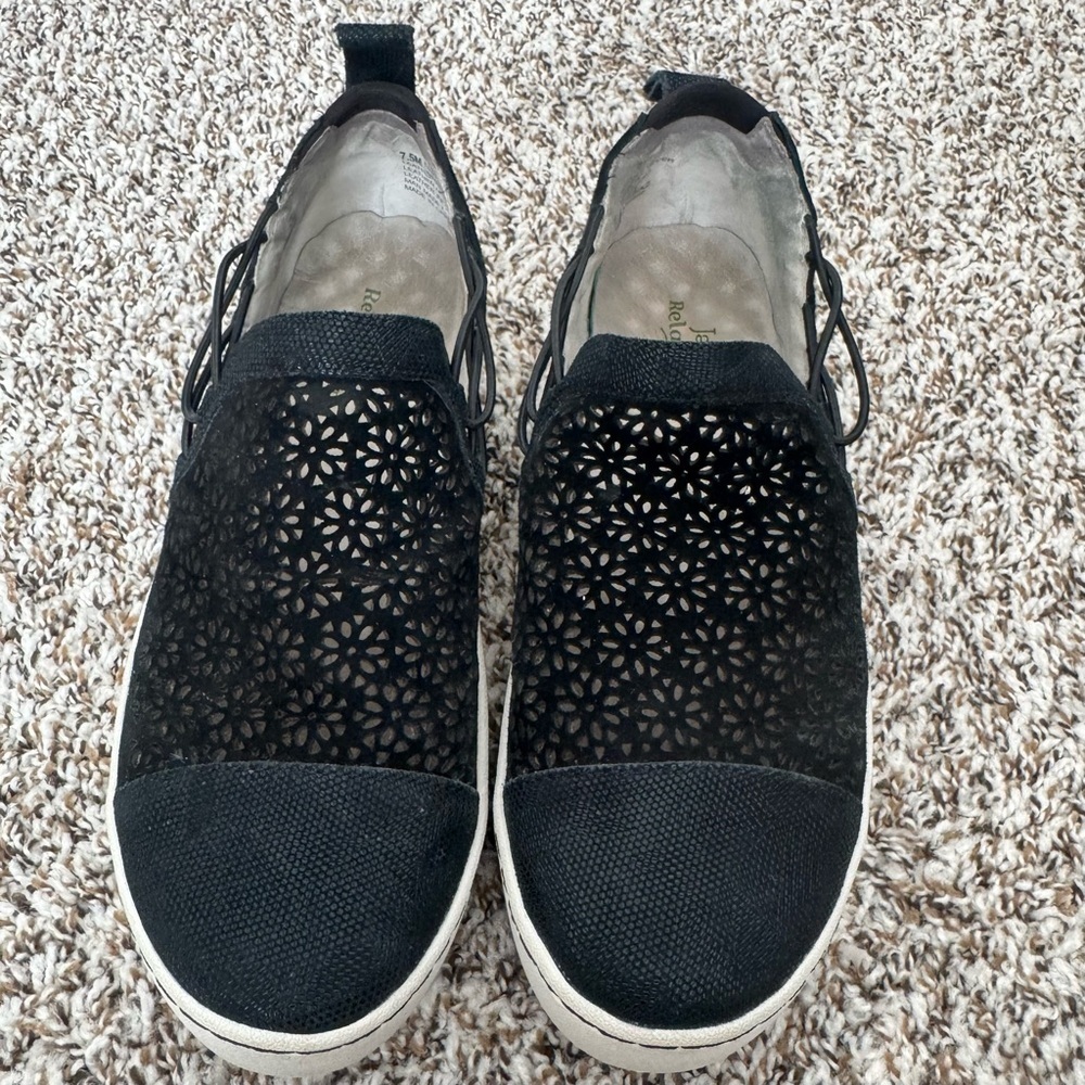 Jambu Erin Black Leather Laser Cut Slip On Sneakers Women’s 7.5M Comfort Shoes